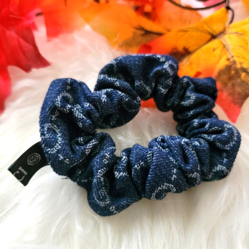 Last One! Blue Denim Patterned Scrunchie Hair Tie